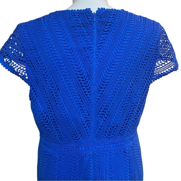 Bodin Nancy Lace Blue Sheath Midi Dress with V-Neck and Short Sleeves US 20/22 L - Picture 7 of 10